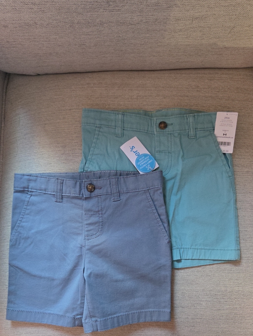 Children's Cotton Stretch Shorts - Grey & Aqua